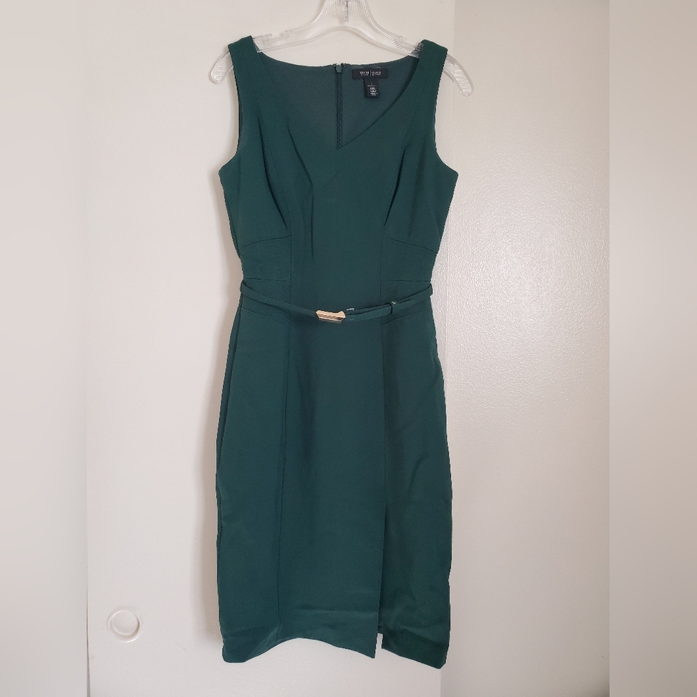 White House Black Market Deep Green Sleeveless Midi Sheath Dress